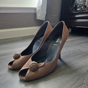 Prada Women's Brown Peep-Toe Heels